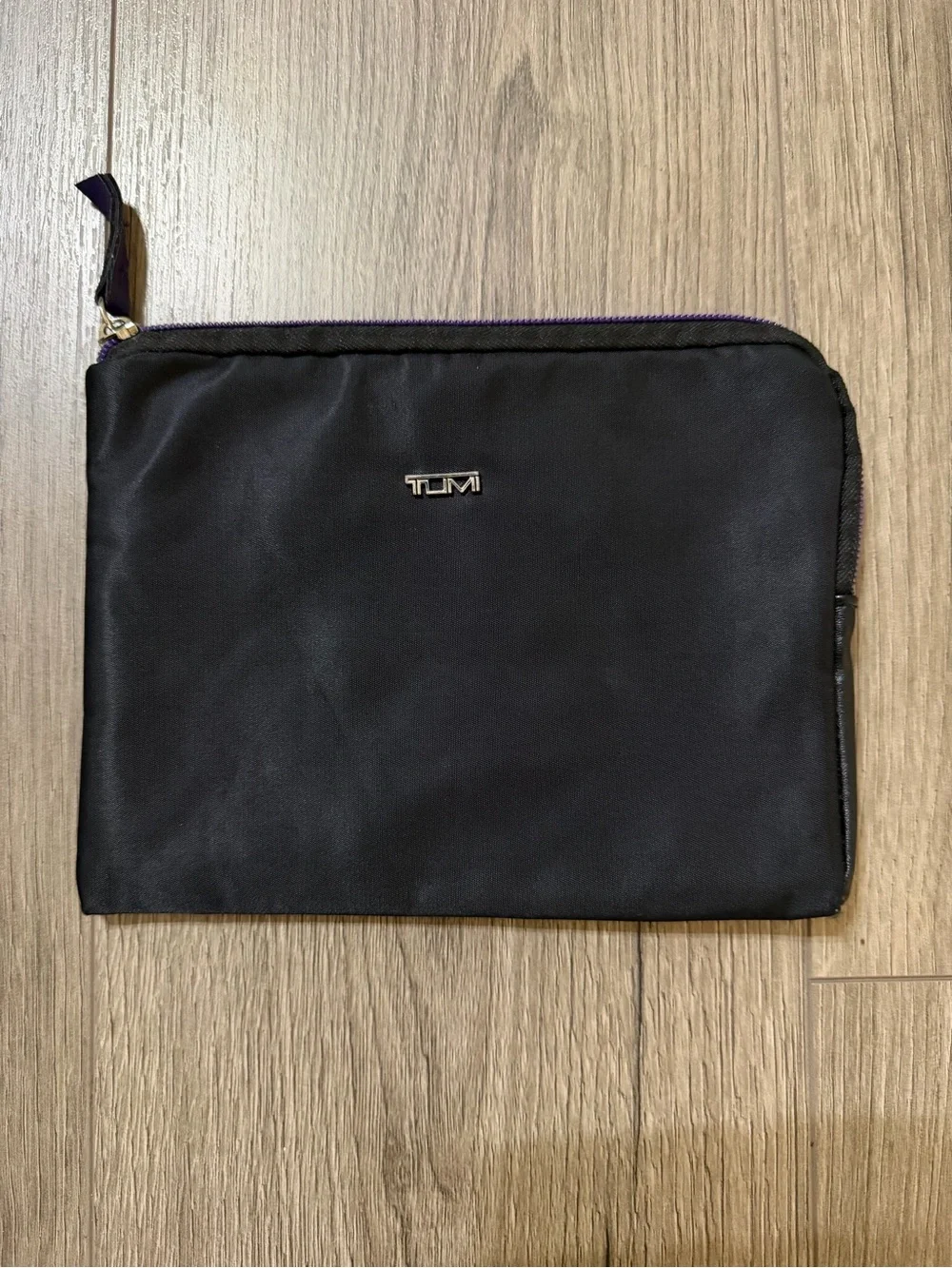 Tumi Black Nylon Travel Pouch with Purple Zipper Trim